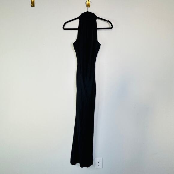 MESHKI Claire Satin Drape Open Back Maxi Dress Gown Black Size XS Cocktail Party - Picture 2 of 9